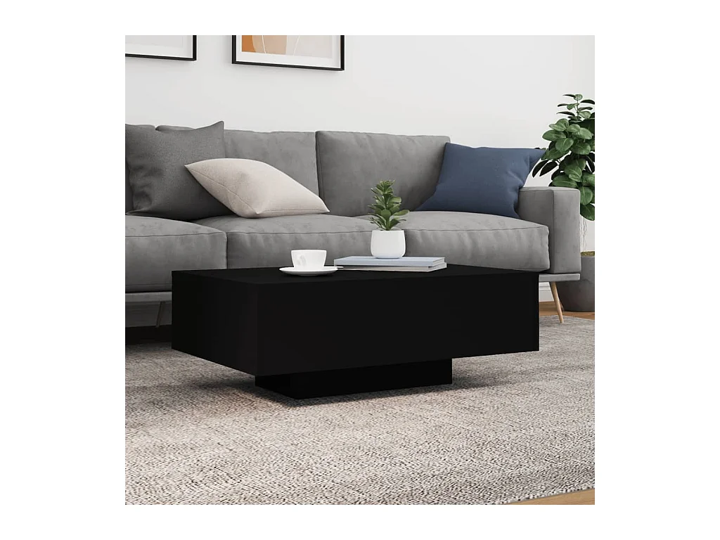 Table basse avec lumières LED noir 85x55x31 cm