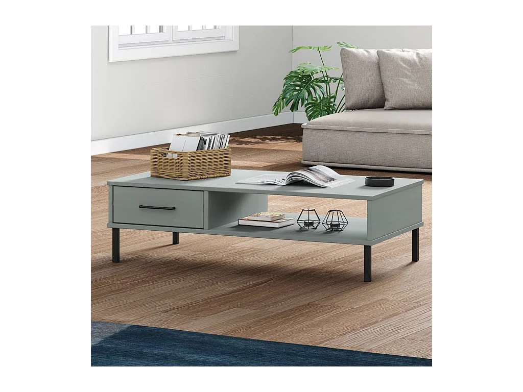 Table basse avec pieds en métal Gris Bois pin massif OSLO