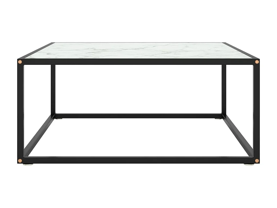 Table basse Noir avec verre marbre blanc 80x80x35 cm