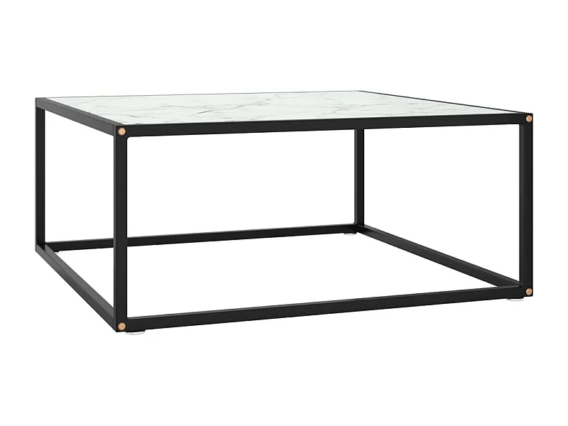 Table basse Noir avec verre marbre blanc 80x80x35 cm
