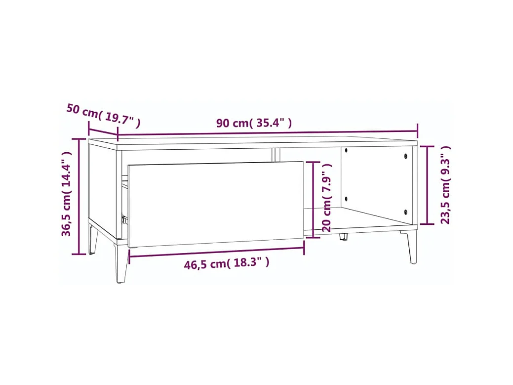 Table basse Sonoma gris 90x50x36,5 cm Bois d'ingénierie