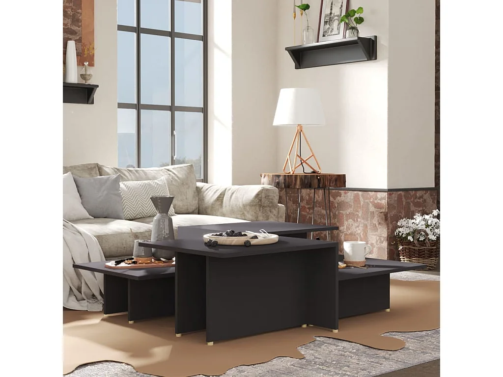 Mesa de centro 2 piezas madera contrachapada gris 111,5x50x33cm