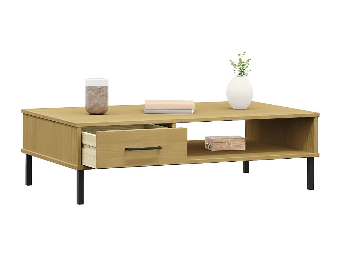 Salontafel met metalen poten OSLO massief grenenhout bruin