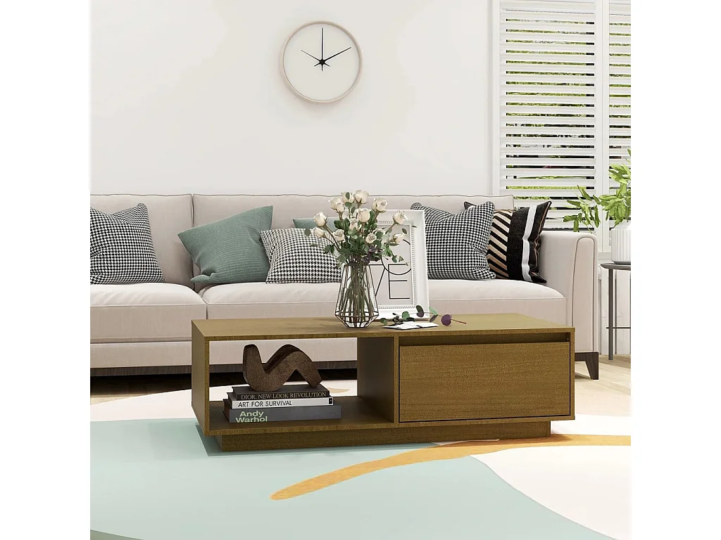 Table basse Marron miel 110x50x33,5 cm Bois de pin massif