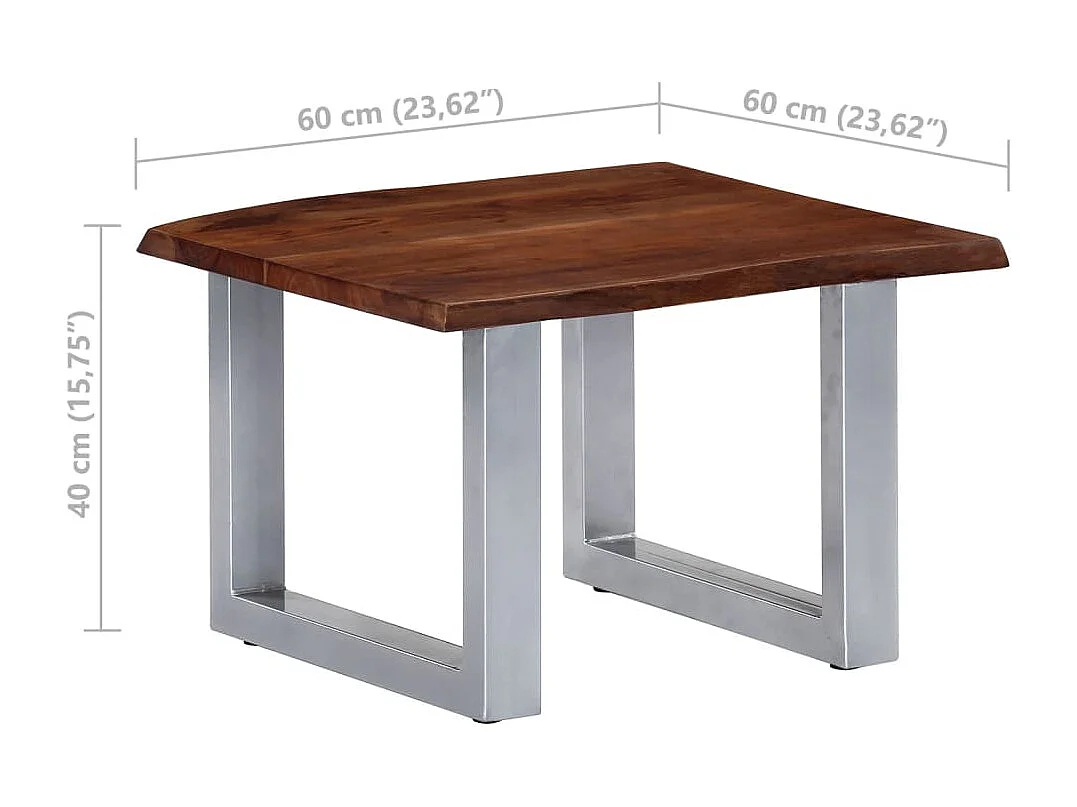 Table basse avec bord naturel 60x60x40 cm Bois d'acacia massif