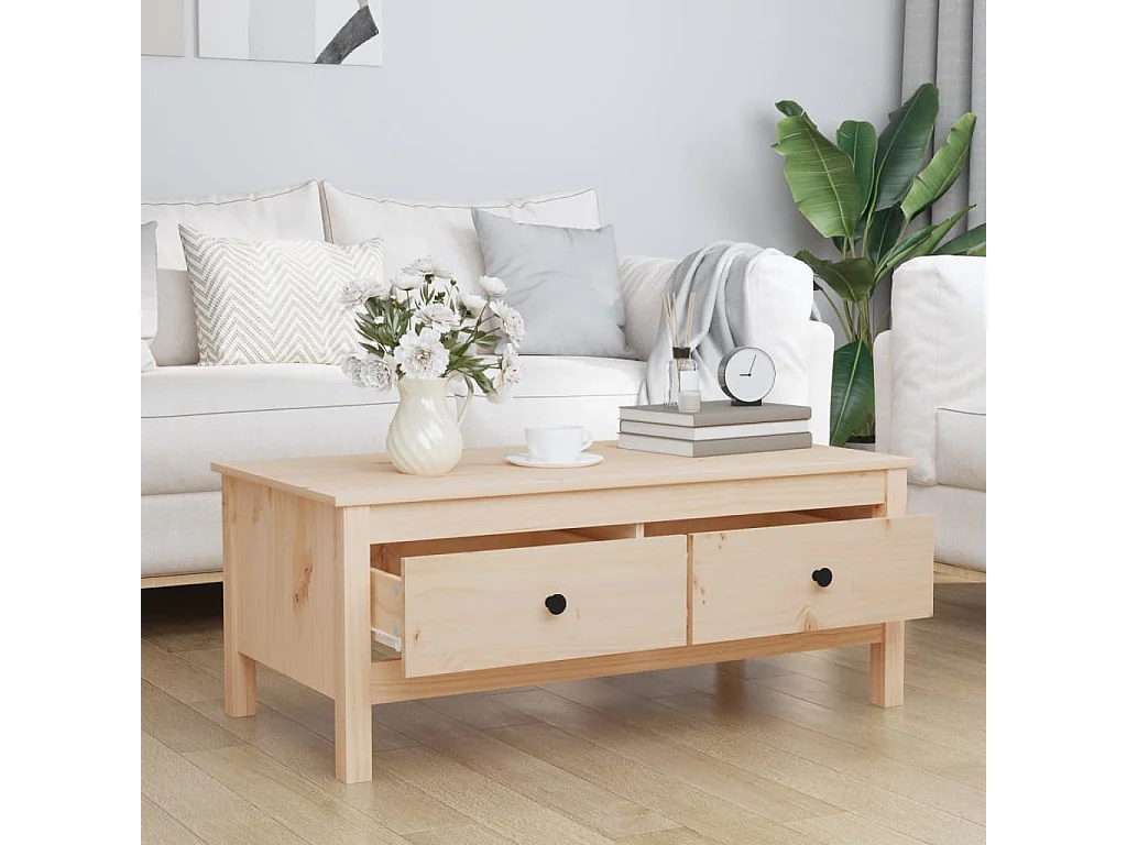 Mesa de centro de madera maciza de pino gris 100x50x40 cm