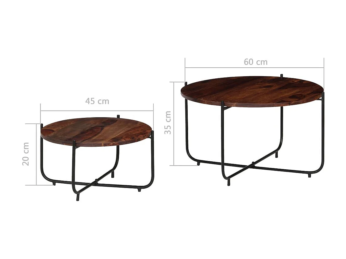 Ensemble de table basse 2 pièces Bois de Sesham massif 60 x 35 cm