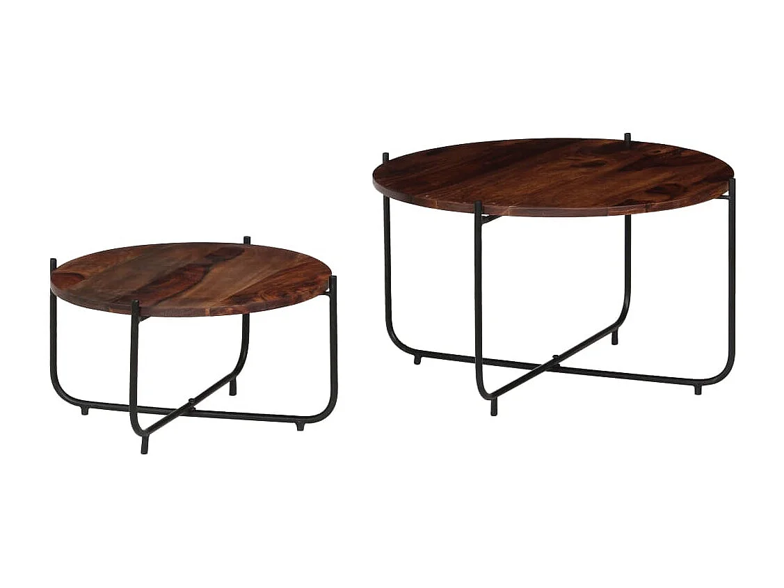 Ensemble de table basse 2 pièces Bois de Sesham massif 60 x 35 cm