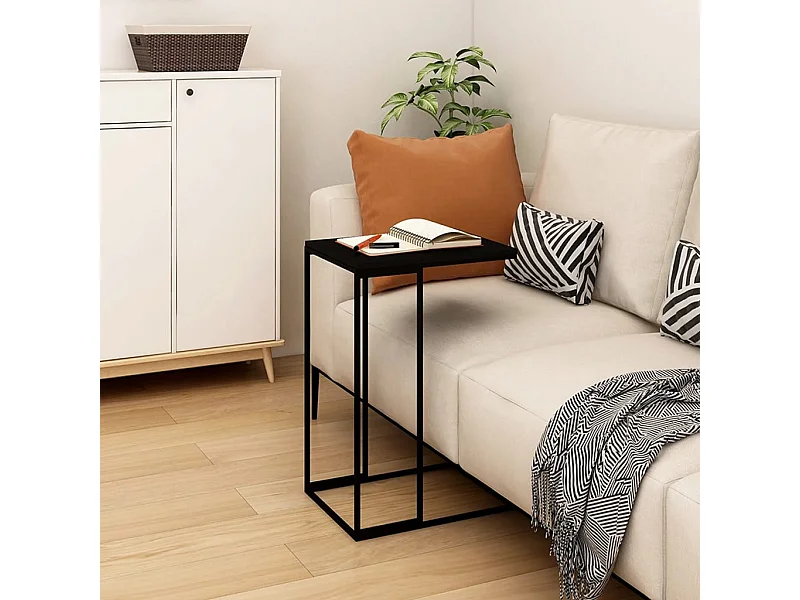 Mesa auxiliar de madera contrachapada negro 40x30x59 cm