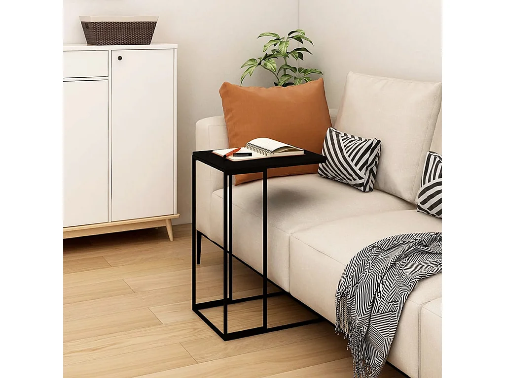 Mesa auxiliar de madera contrachapada negro 40x30x59 cm