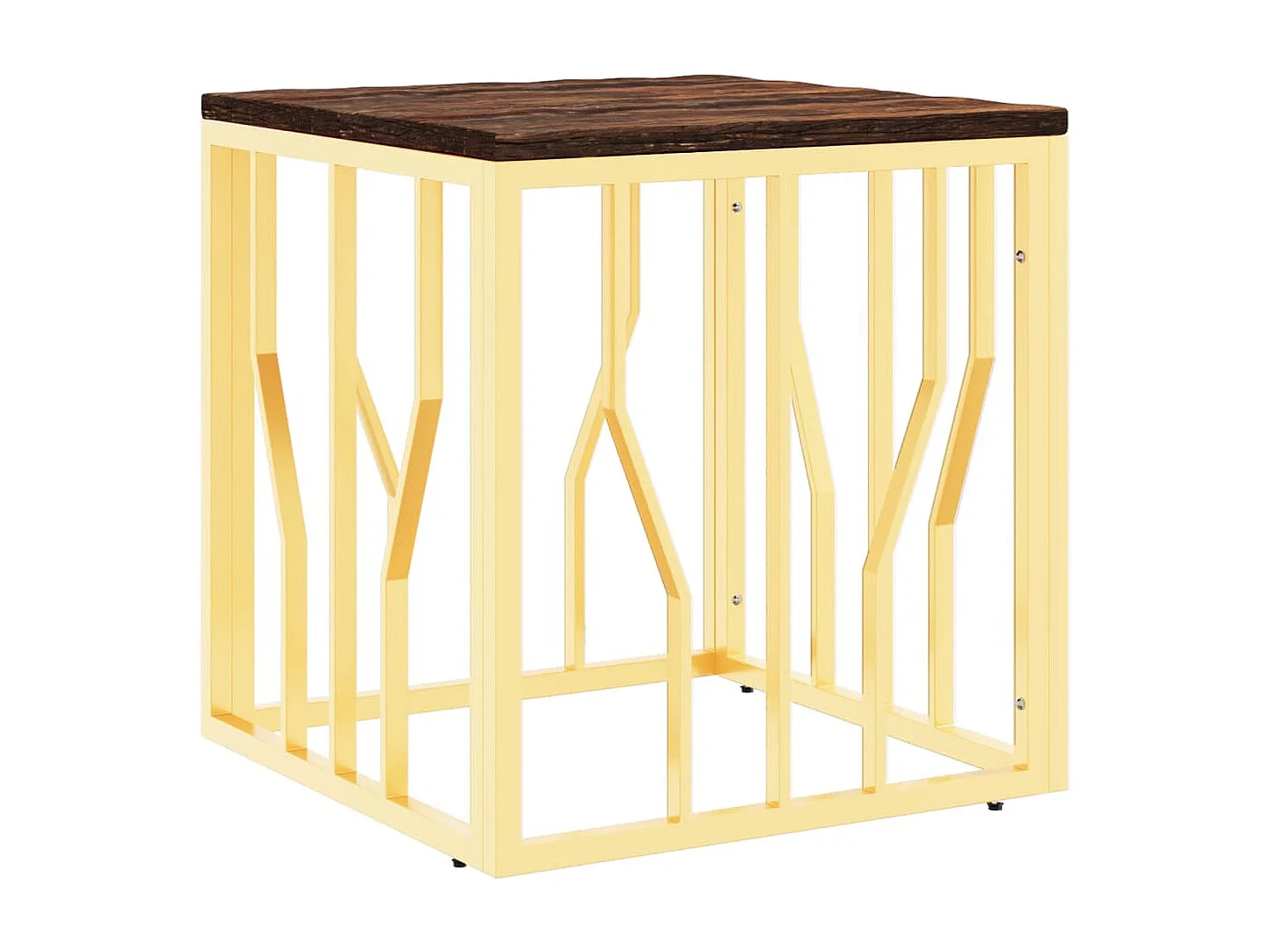 Table basse doré acier inoxydable et bois massif récupération