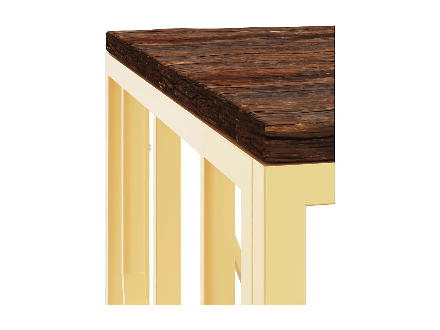 Table basse doré acier inoxydable et bois massif récupération