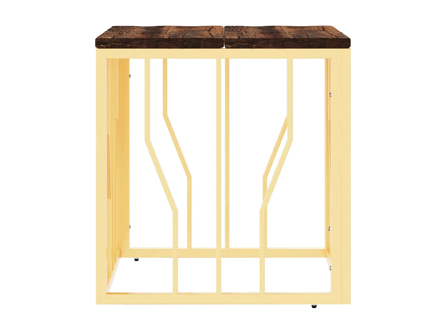 Table basse doré acier inoxydable et bois massif récupération