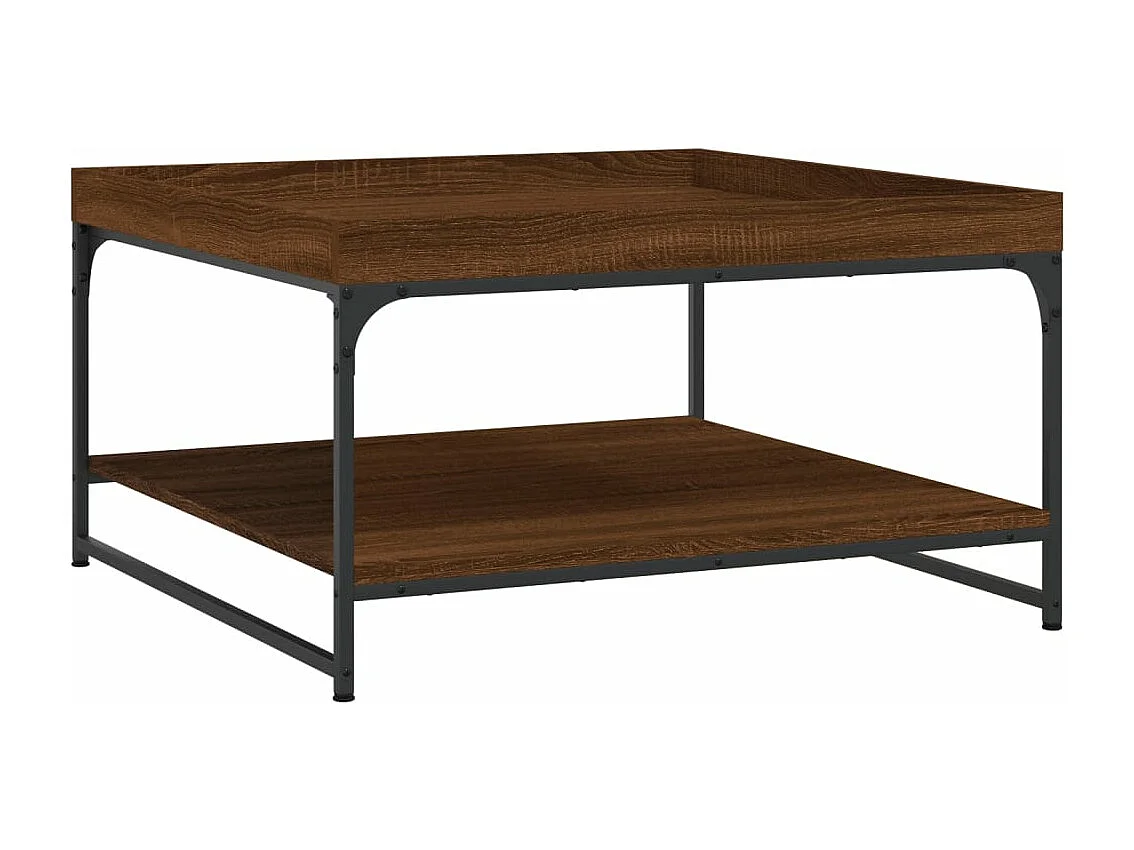Table basse chêne marron 80x80x45 cm bois d'ingénierie et fer