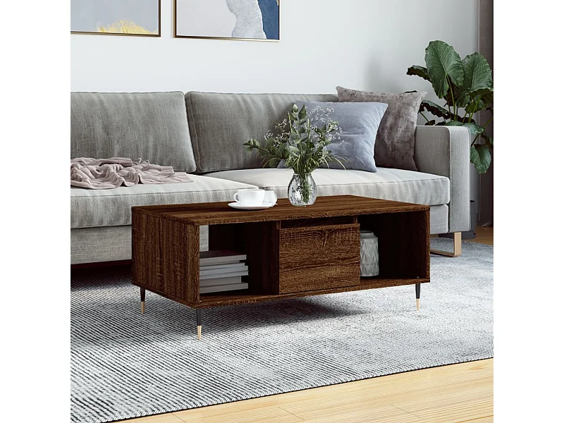 Mesa de centro madera contrachapada marrón roble 90x50x36,5 cm