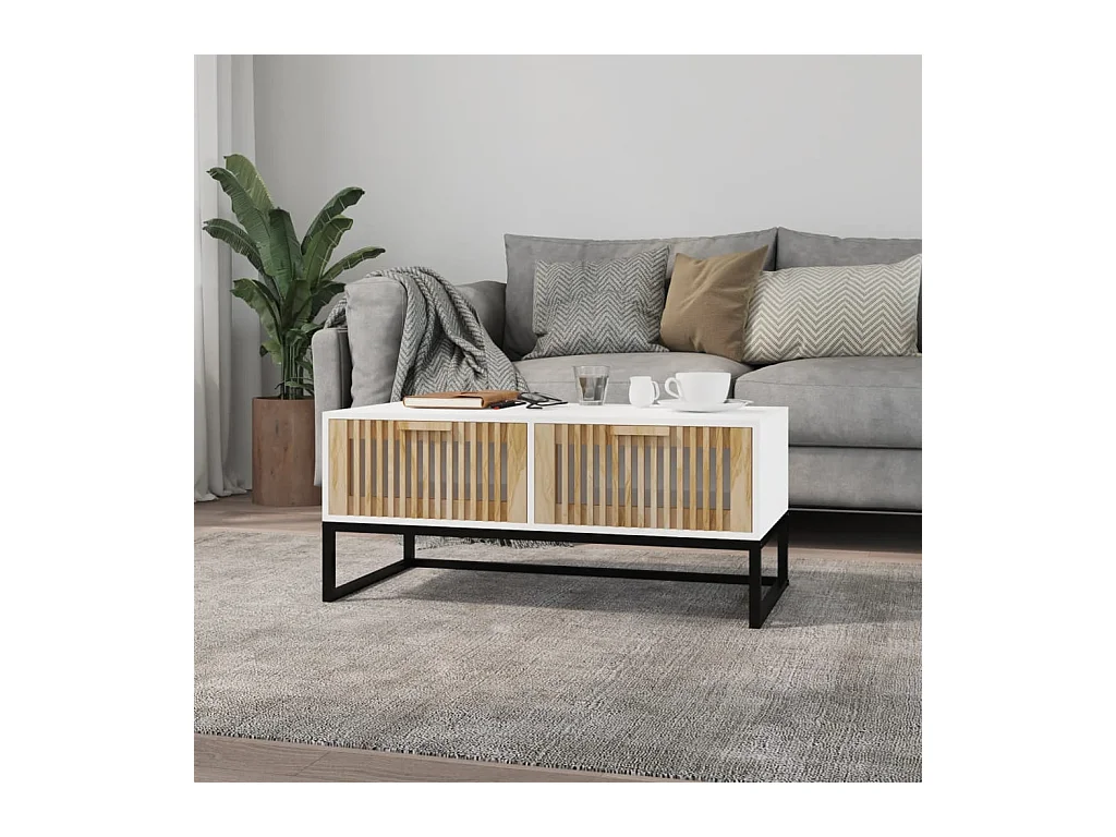Table basse blanc 80x40x35 cm Bois d'ingénierie et fer