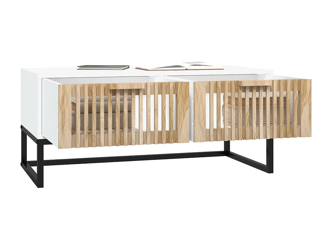 Table basse blanc 80x40x35 cm Bois d'ingénierie et fer