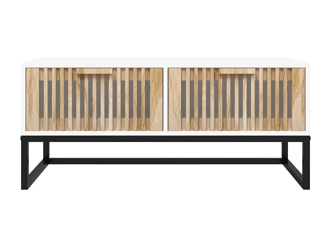 Table basse blanc 80x40x35 cm Bois d'ingénierie et fer