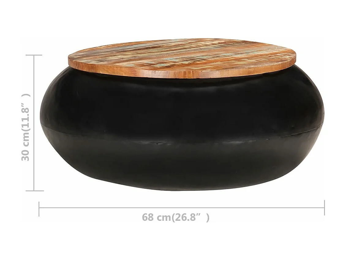 Table basse Noir 68x68x30 cm Bois de récupération solide