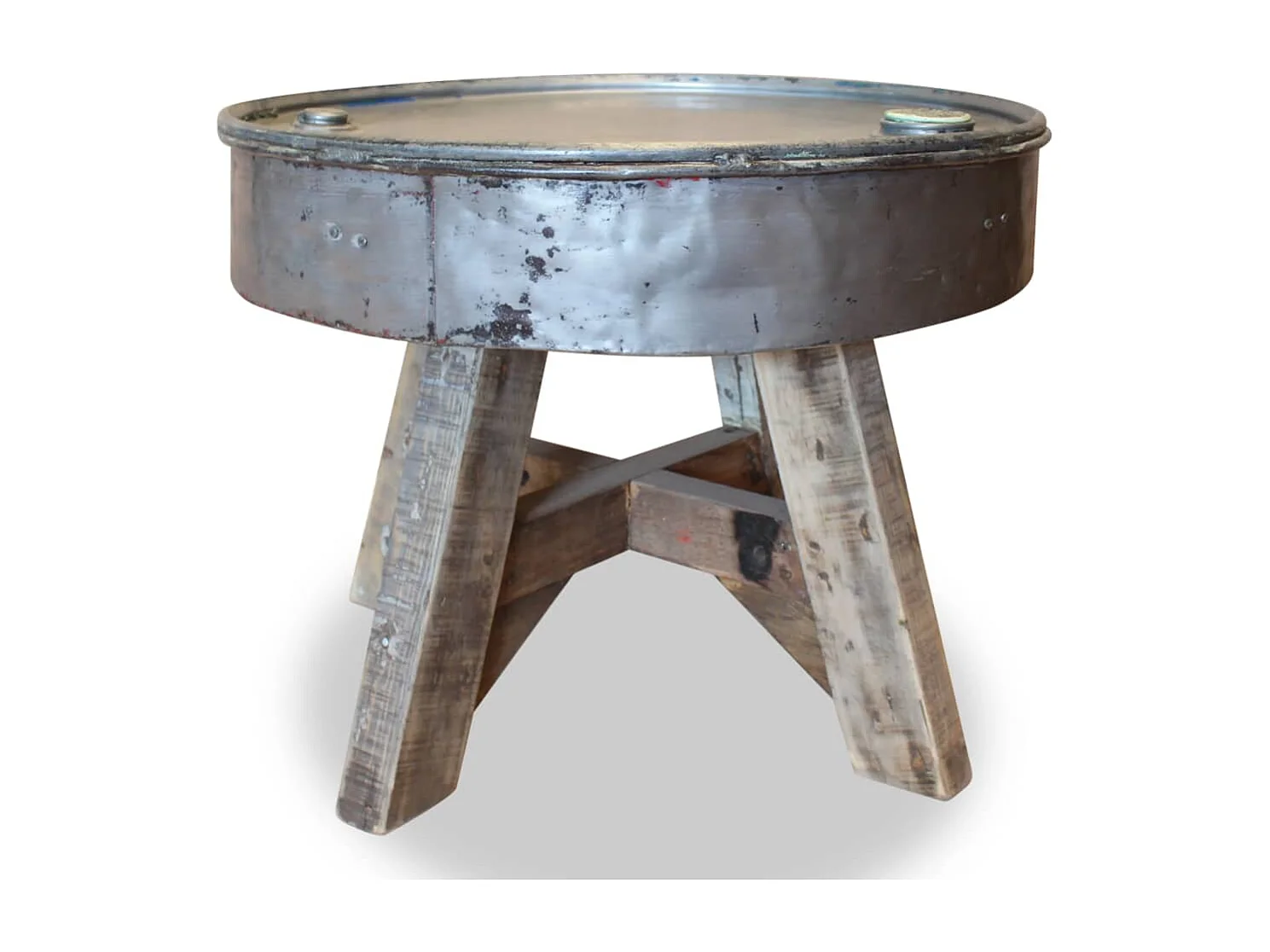 Mesa de centro de madera maciza reciclada plateada 60x45 cm