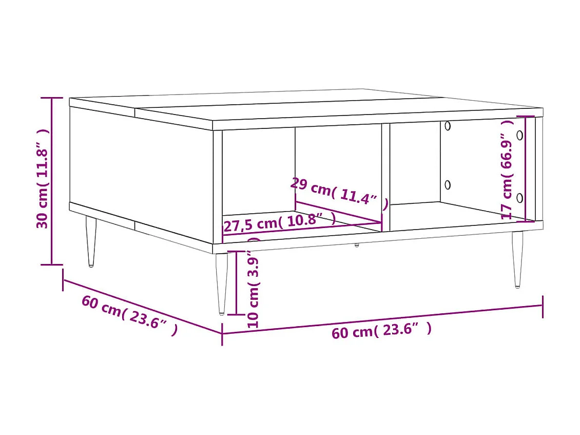 Table basse sonoma gris 60x60x30 cm bois d'ingénierie