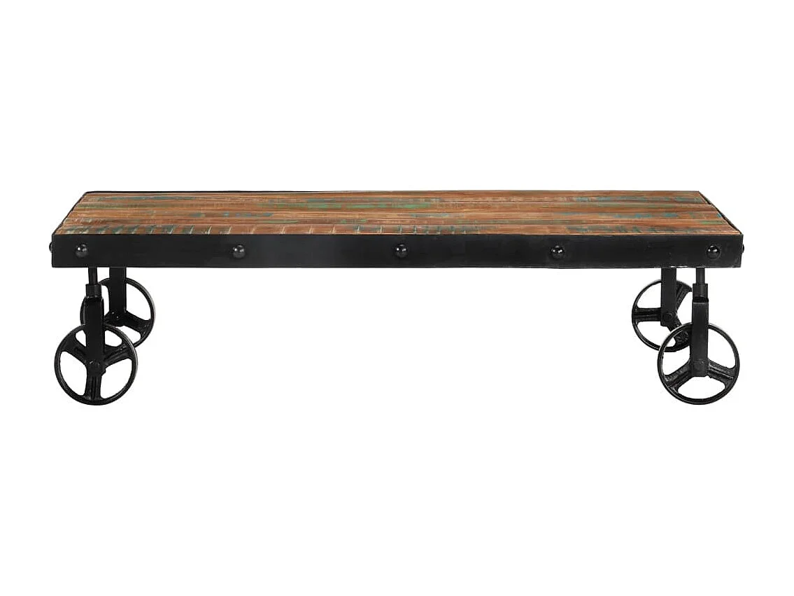 Mesa de centro con ruedas madera maciza reciclada 100x60x26 cm