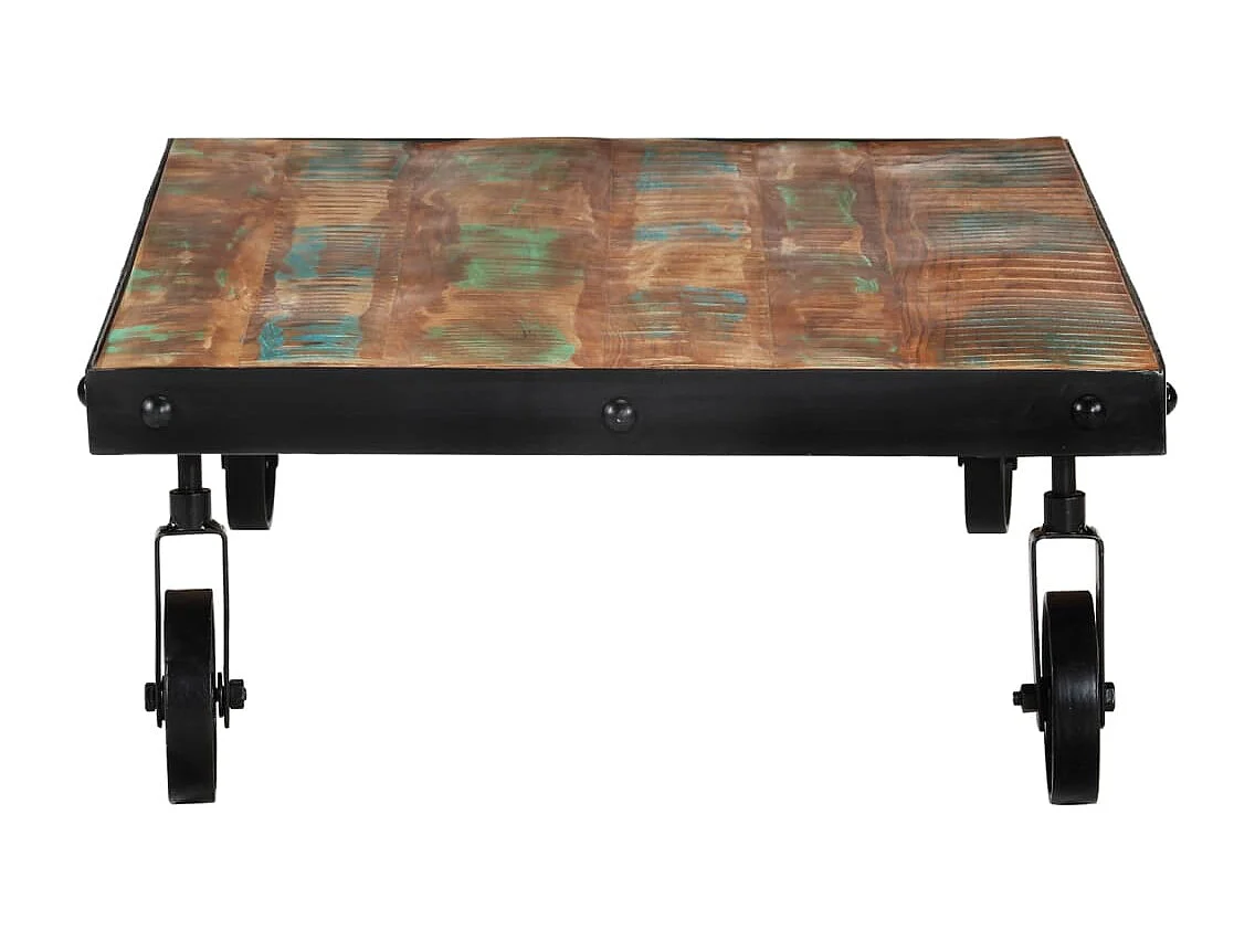 Mesa de centro con ruedas madera maciza reciclada 100x60x26 cm