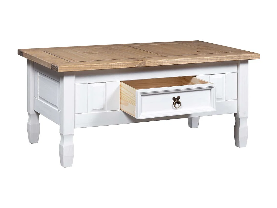Table basse Pin mexicain Gamme Corona Blanc 100x60x45 cm