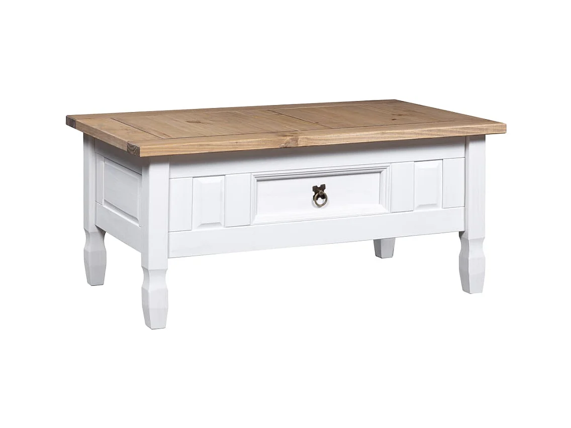 Table basse Pin mexicain Gamme Corona Blanc 100x60x45 cm