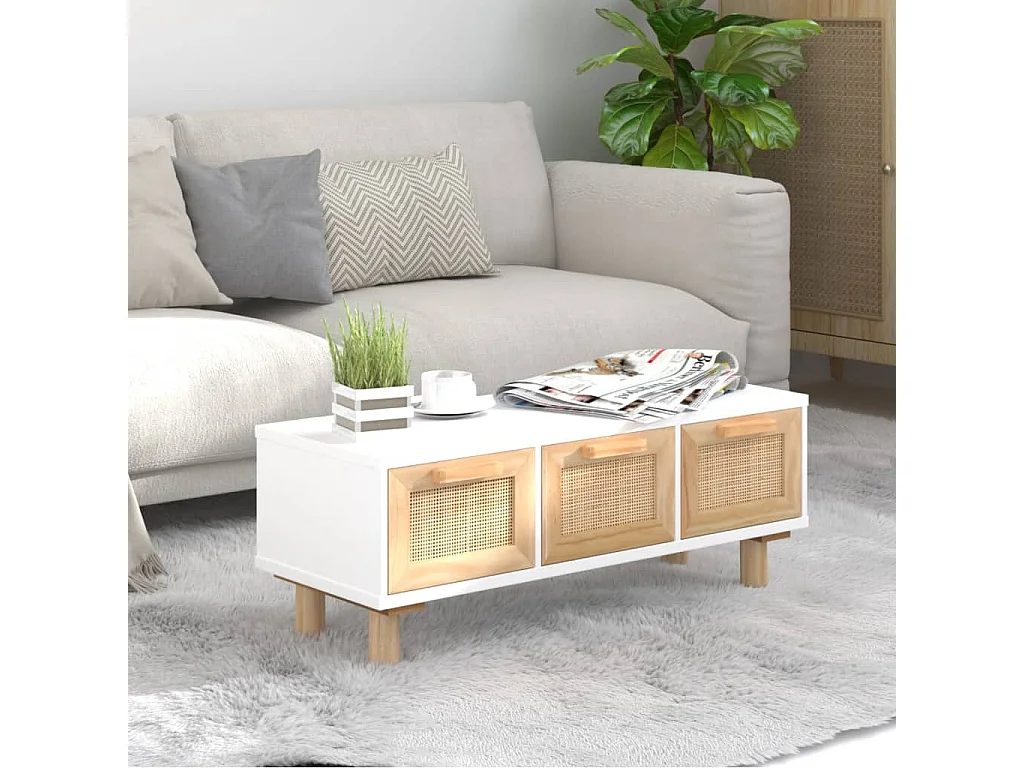 Mesa de centro 80x40x30 cm deriv. madeira/pinho maciço branco