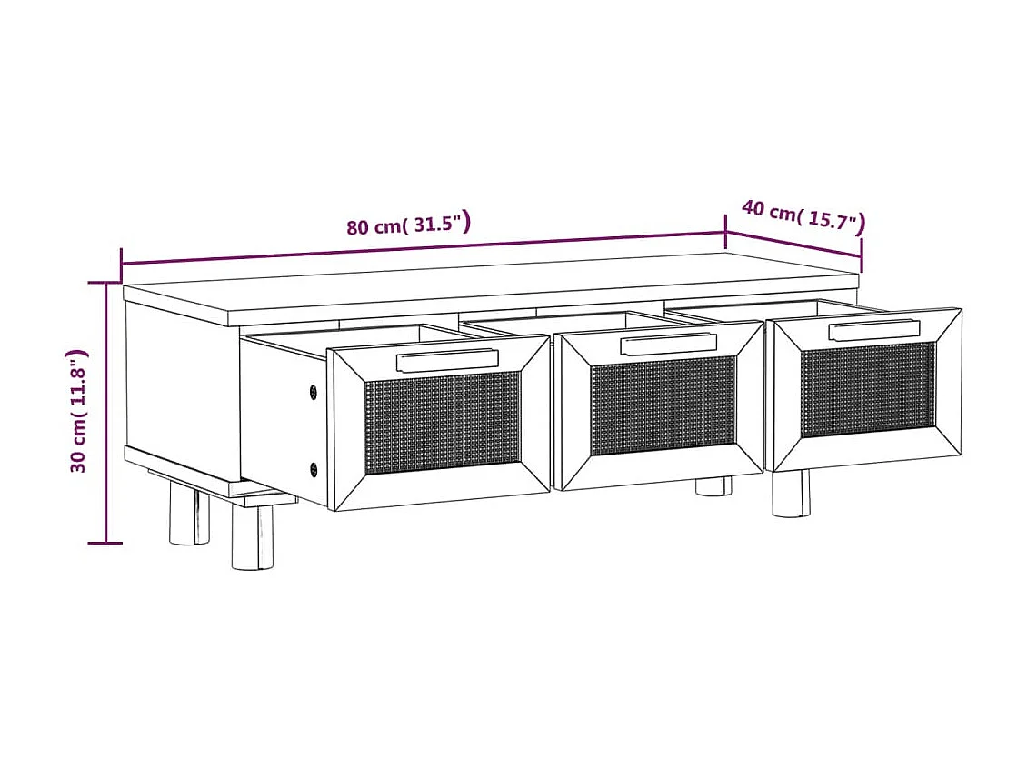 Mesa de centro 80x40x30 cm deriv. madeira/pinho maciço branco