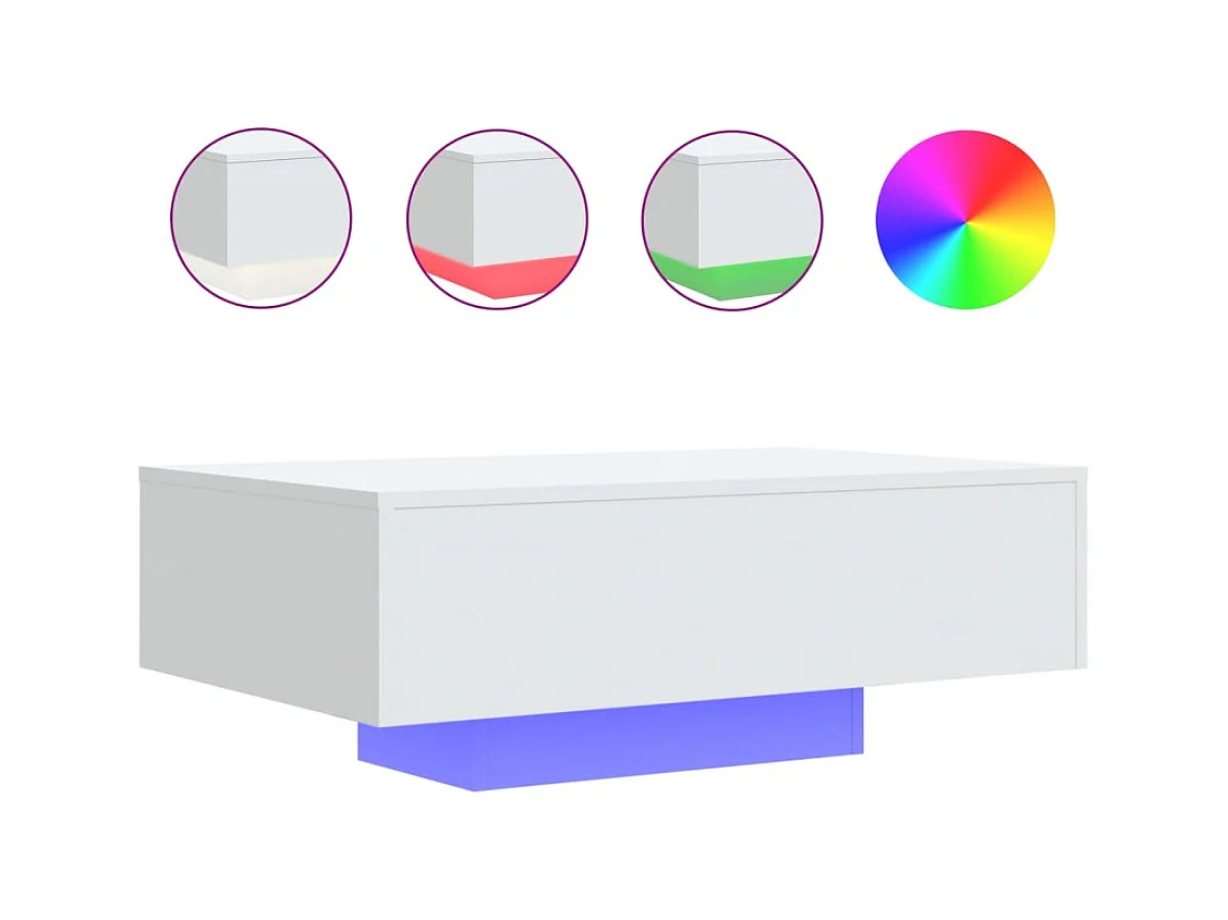 Table basse avec lumières LED blanc 85x55x31 cm