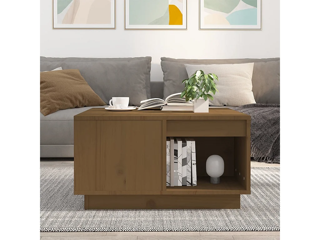 Table basse Marron miel 60x61x32,5 cm Bois massif de pin