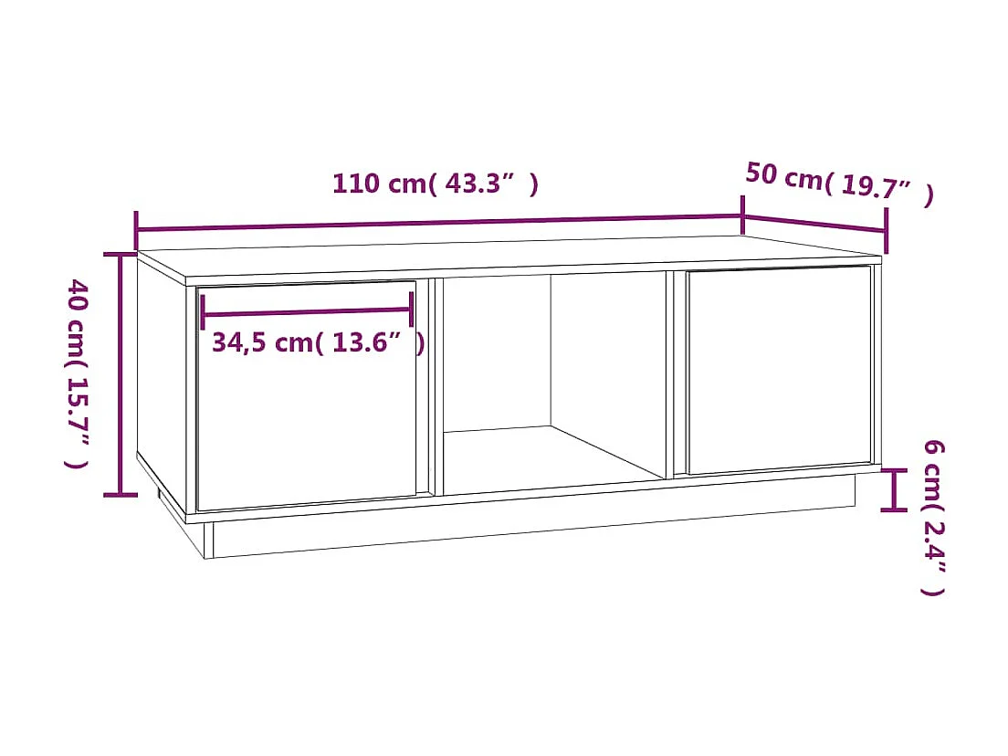 Salontafel 110x50x40 cm massief grenenhout grijs