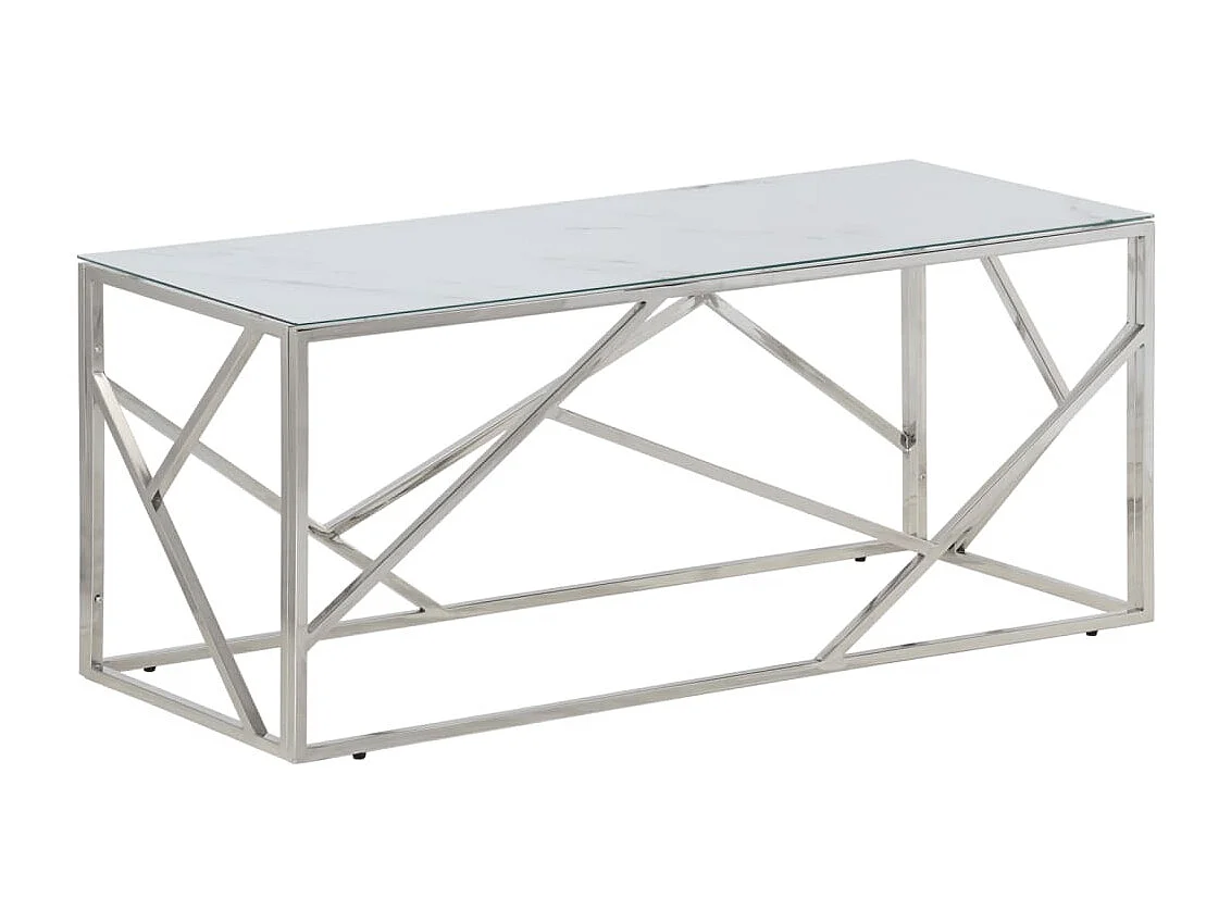 Table basse argenté acier inoxydable et verre trempé