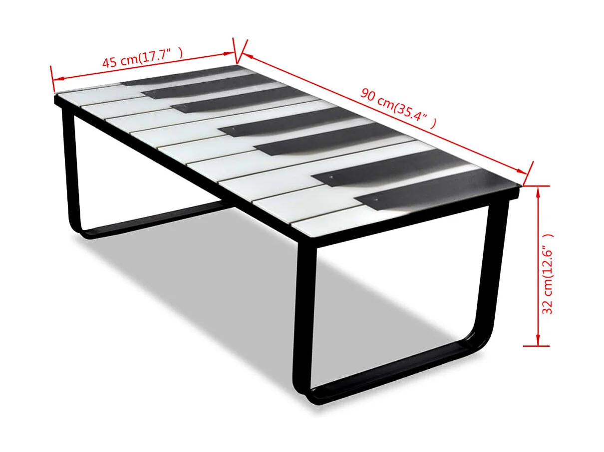 Mesa de centro con superficie con dibujo de piano