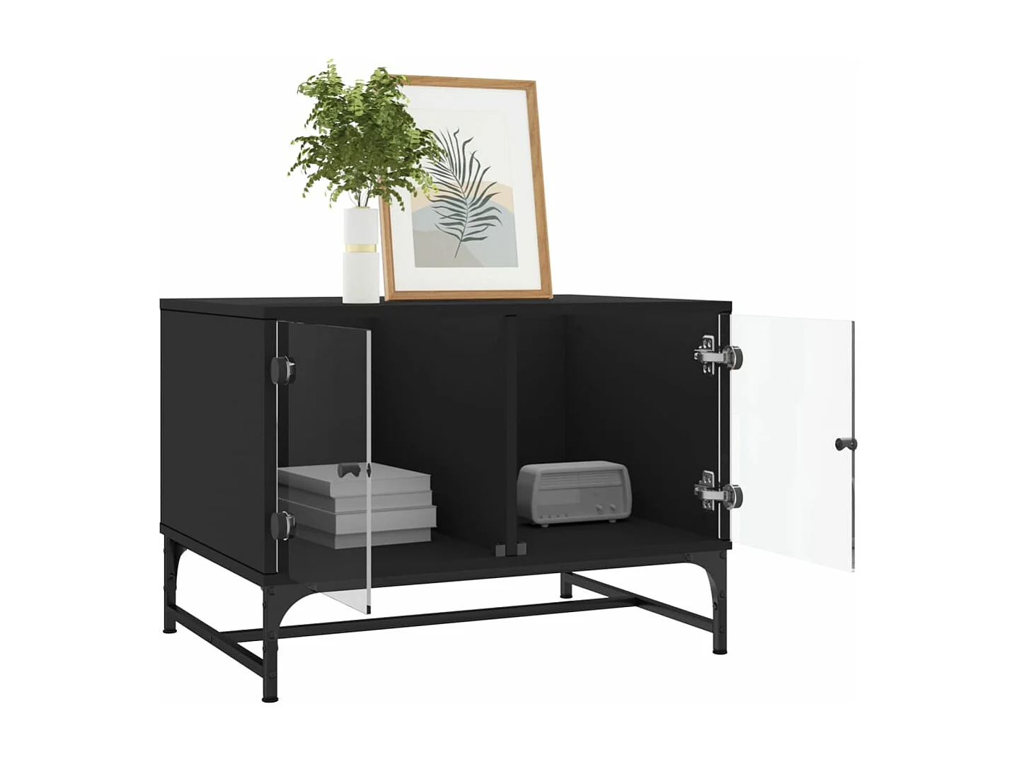 Table basse avec portes en verre noir 68,5x50x50 cm