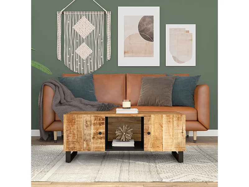 Table basse 100x54x40cm bois de manguier solide et d'ingénierie