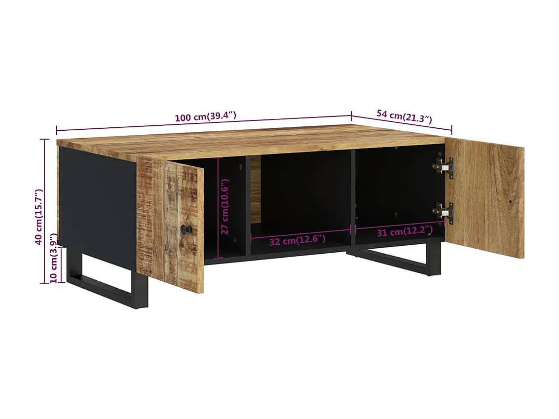 Mesa de centro madeira de mangueira maciça/derivados de madeira