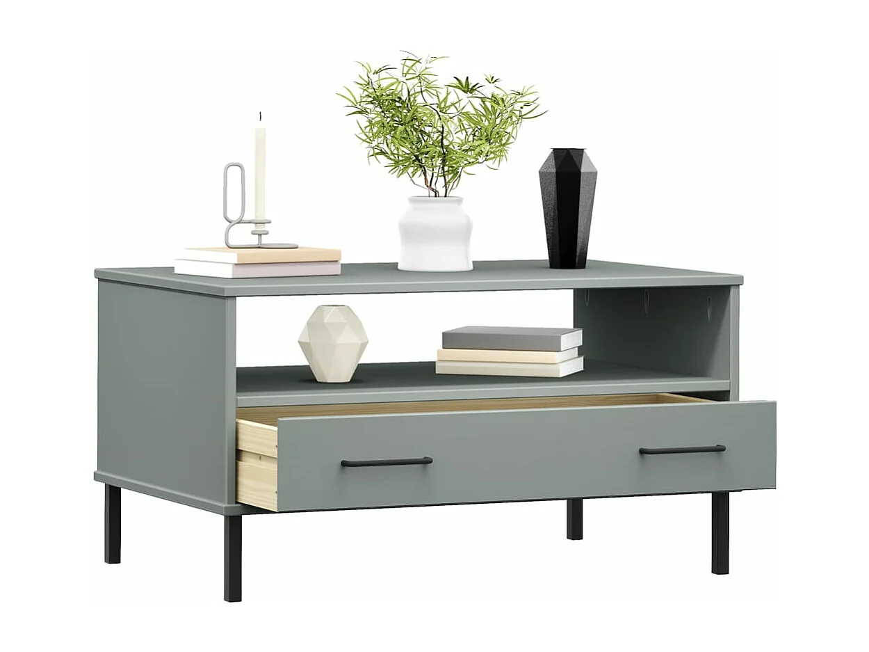Table basse avec pieds en métal Gris 85x50x45 cm Bois OSLO