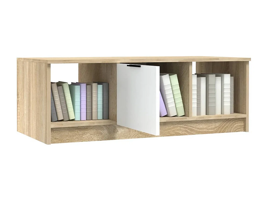 Table basse Blanc et chêne sonoma 102x50x36cm Bois d'ingénierie