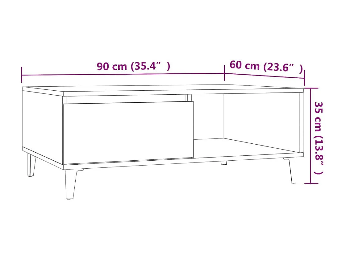 Table basse Chêne sonoma 90x60x35 cm Aggloméré