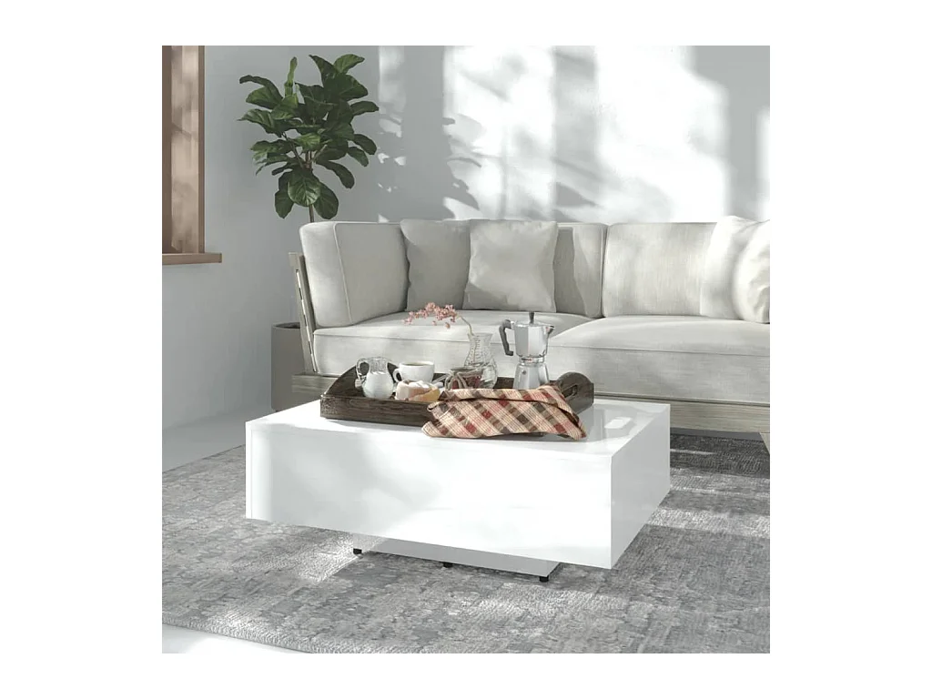 Table basse Blanc brillant 85x55x31 cm Aggloméré