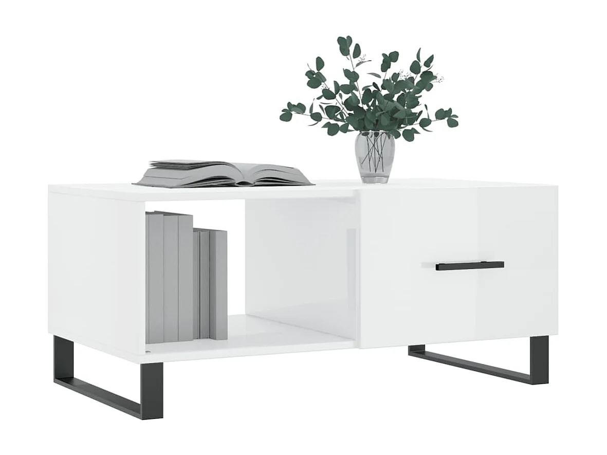 Table basse Blanc brillant 90x50x40 cm Bois d'ingénierie