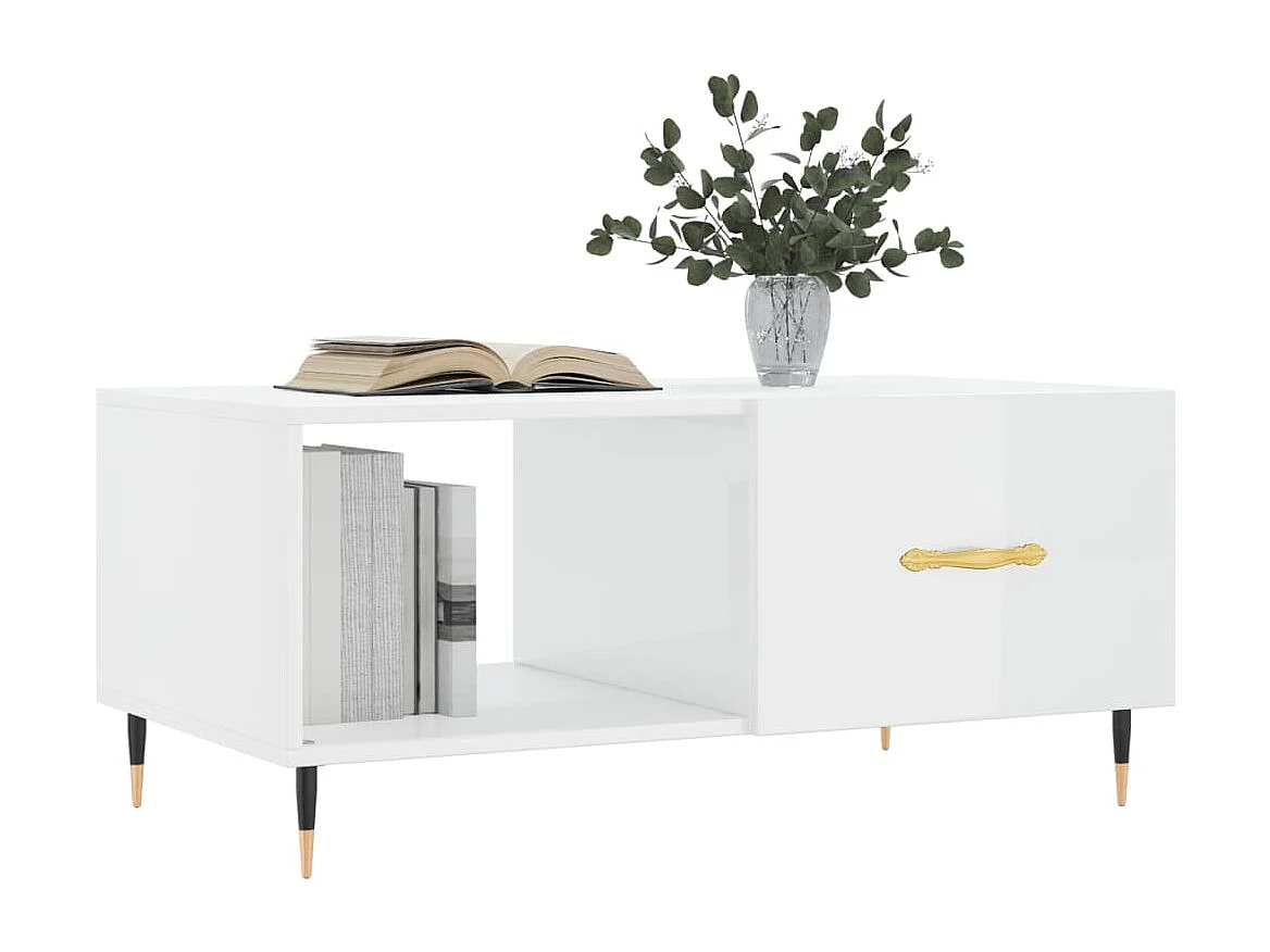 Table basse Blanc brillant 90x50x40 cm Bois d'ingénierie