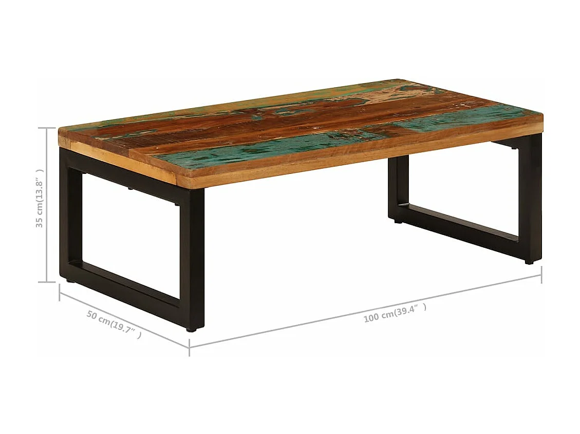 Mesa de centro 100x50x35 cm madeira recuperada maciça e aço