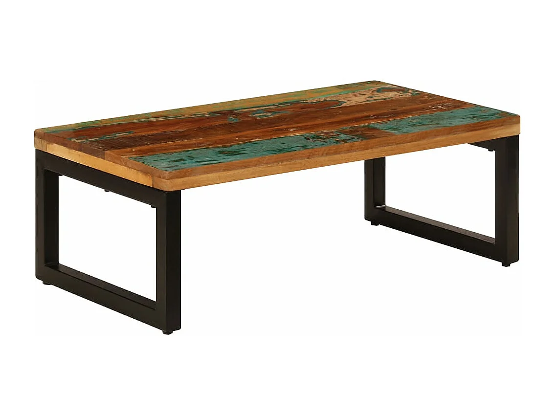 Mesa de centro de madera maciza reciclada y acero 100x50x35 cm