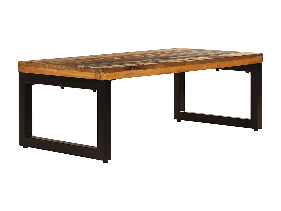 Mesa de centro de madera maciza reciclada y acero 100x50x35 cm