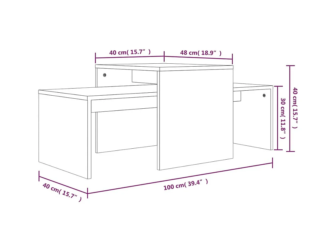 Set mesa de centro madera contrachapada gris Sonoma 100x48x40cm