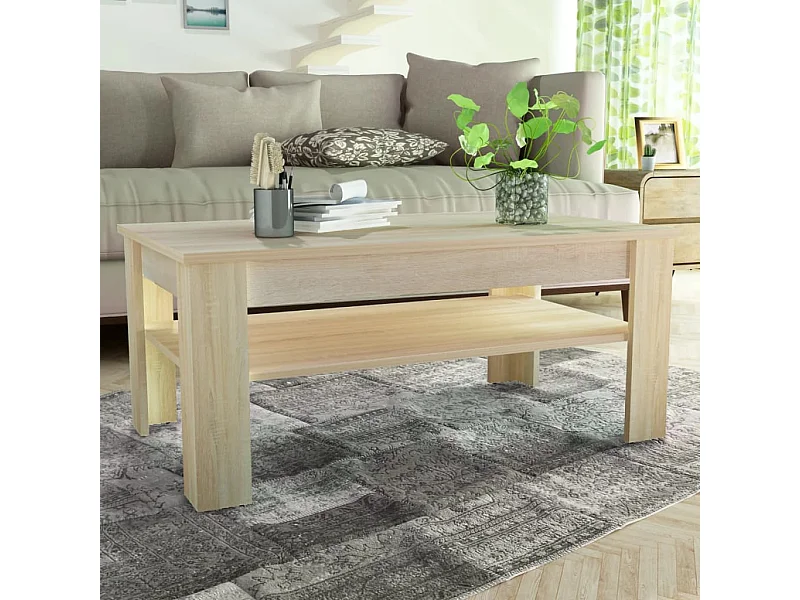 Mesa de centro de madera aglomerada 110x65x48 cm color roble